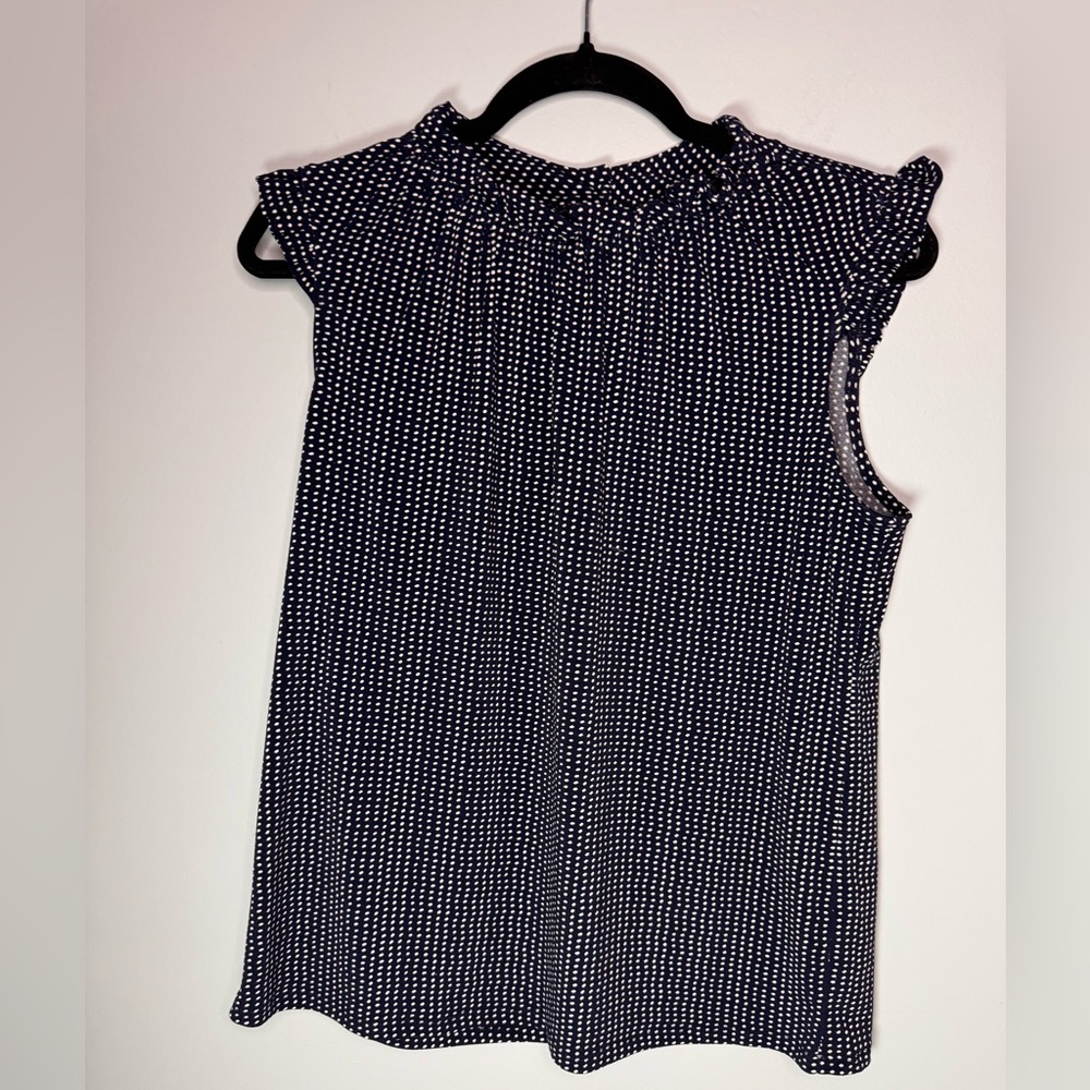 Adrianna Papell Navy and White Polka Dot Blouse